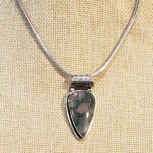 Moss agate gemstone, 925 silver necklace